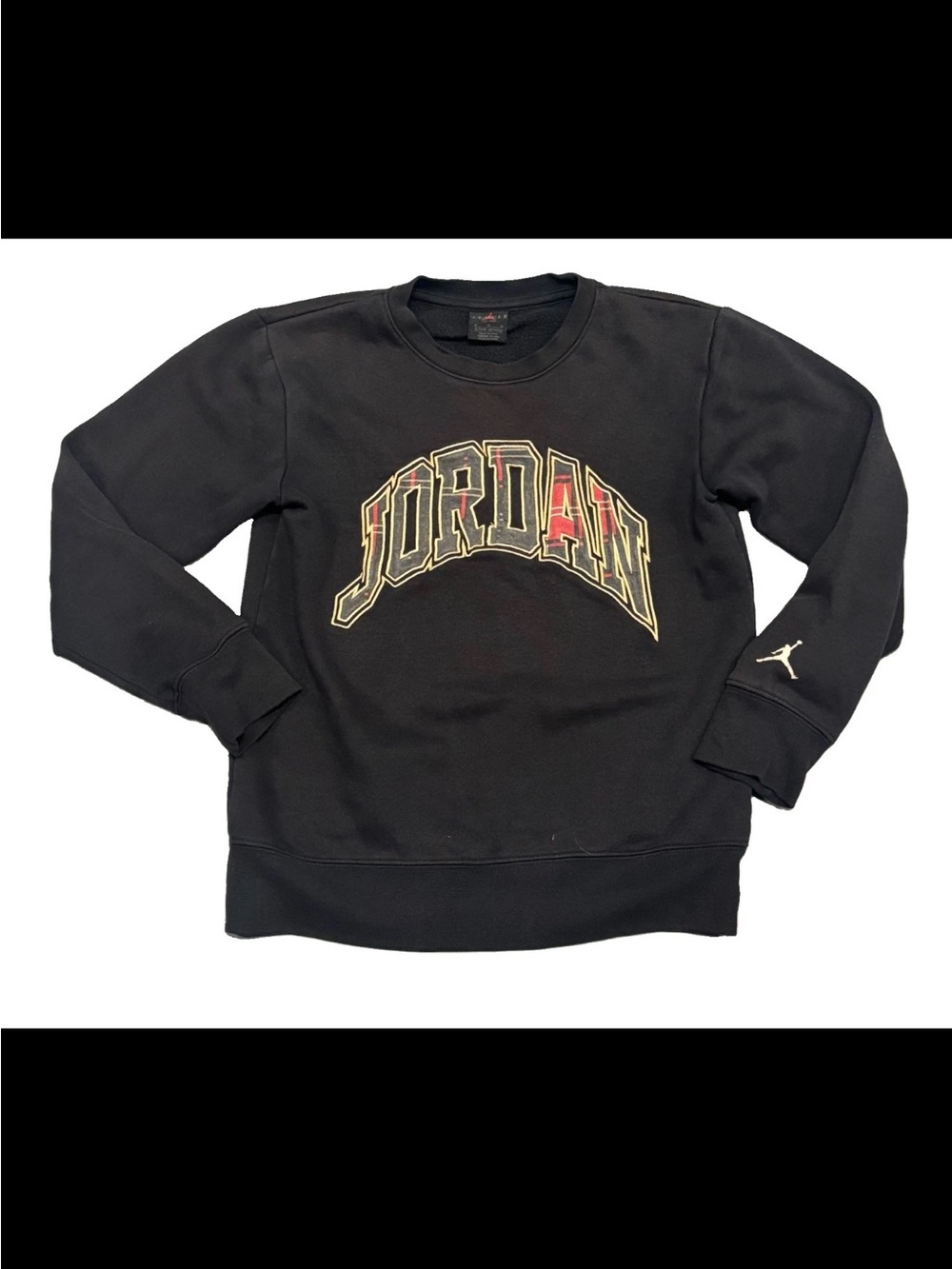 Jordan Plaid Spellout Logo Jumpman Black Sweatshirt JR SZ. M 10-12YRS Wmns XS